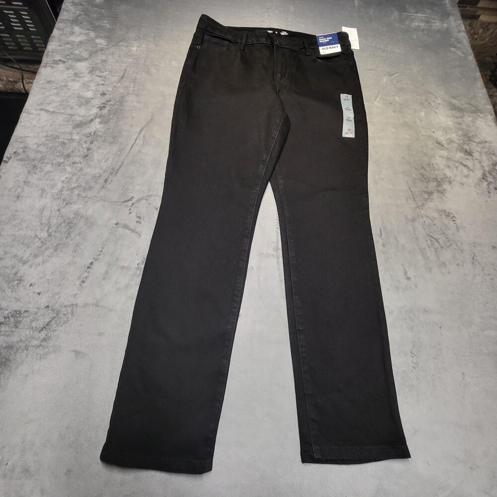 Old Navy Jeans Womens 12 Black Power Slim Straight Mid-Rise Stretch 5-Pocket
